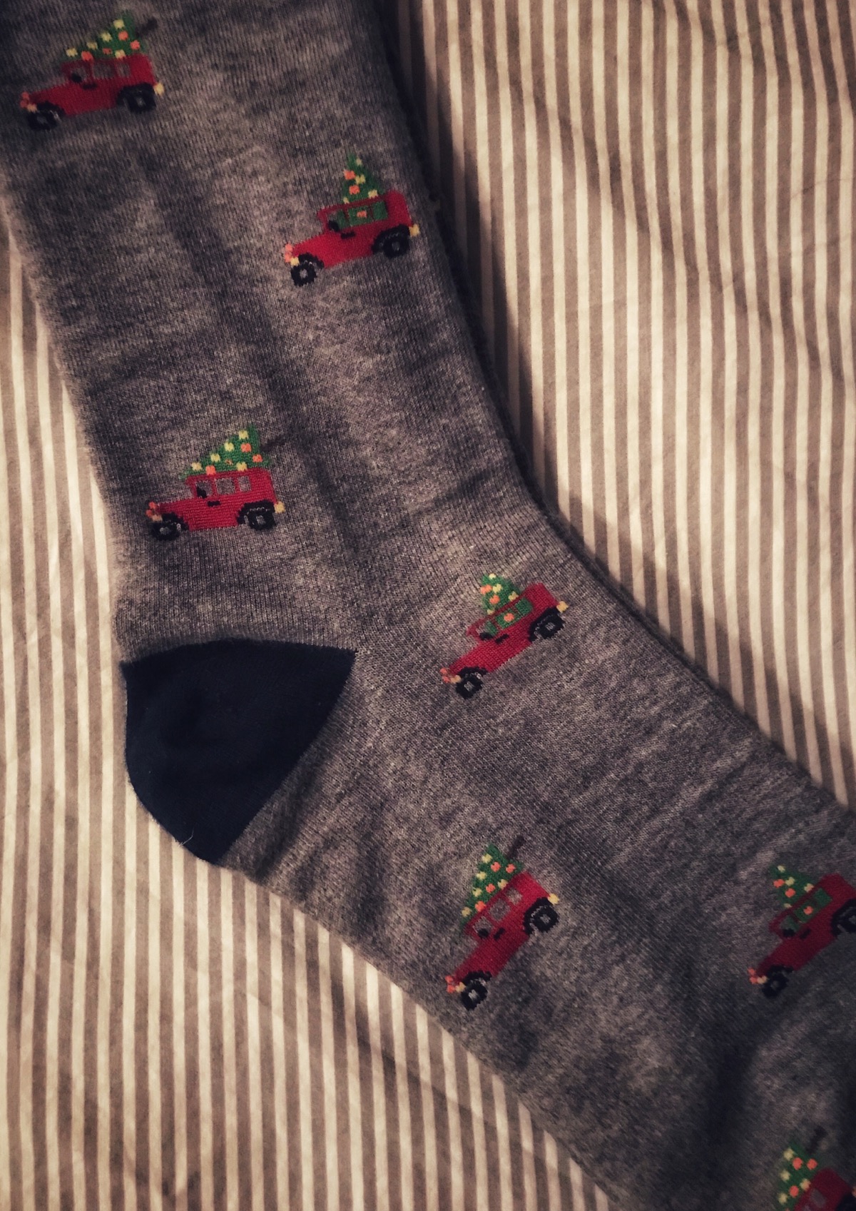 Socks with Christmas trees on them