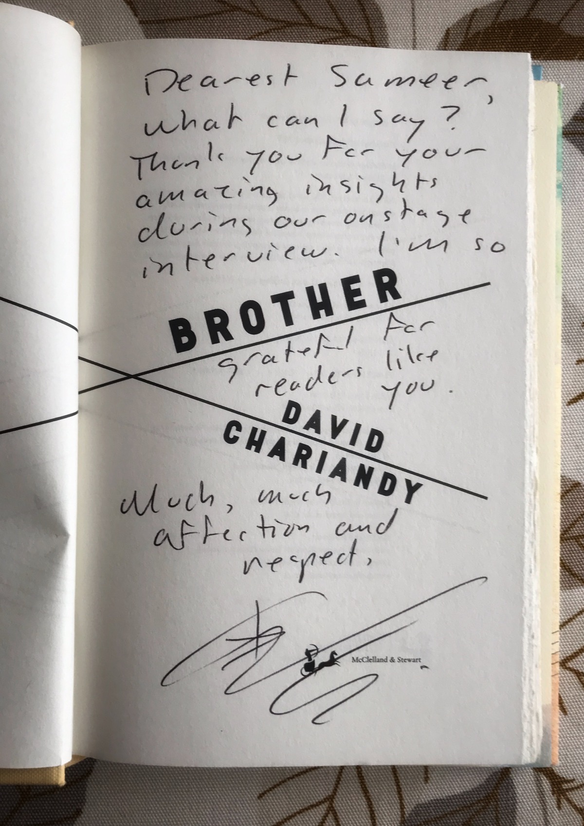 Signed copy of Brother by David Chariandy