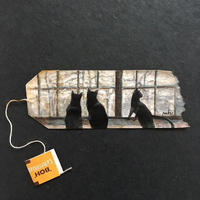 Ruby Silvious uses tea bags as canvases for art