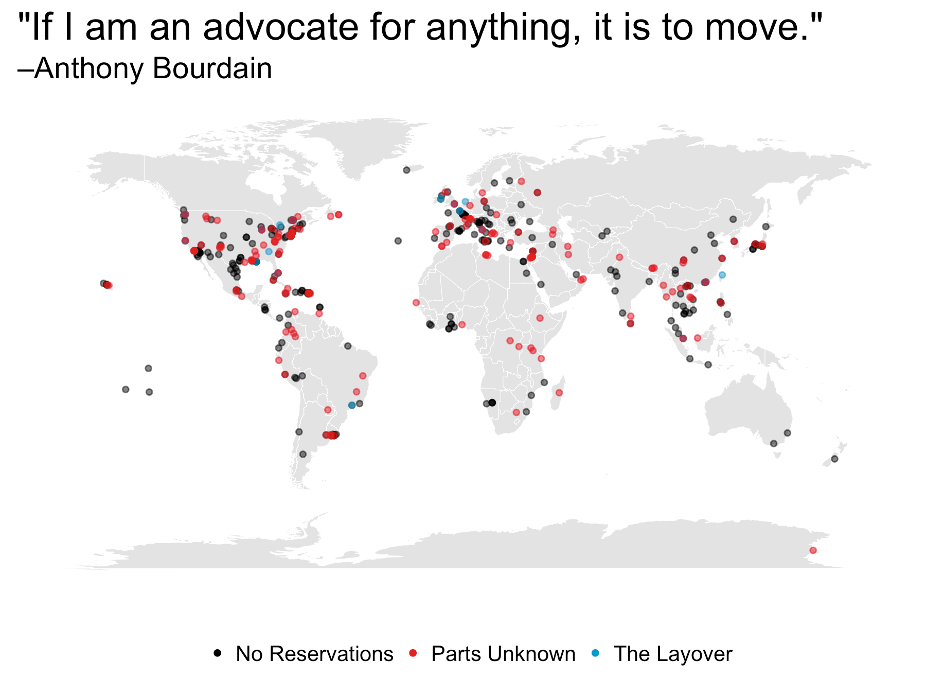 Every place Anthony Bourdain visited on his television shows