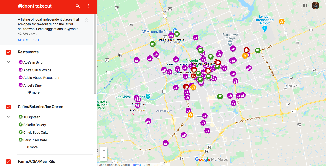 Screenshot of London Ontario takeout map
